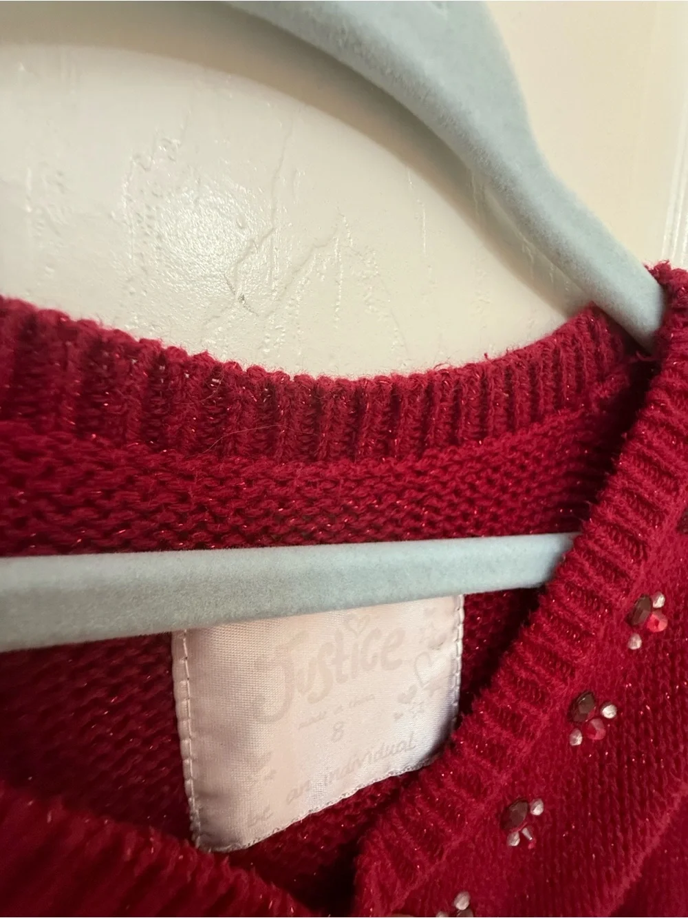 Justice Red Knit Short Sleeve Dress with Pink Gradient Stripes